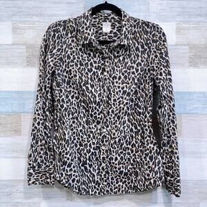 J CREW The Perfect Shirt Brown Animal Print Cotton Casual Womens 6